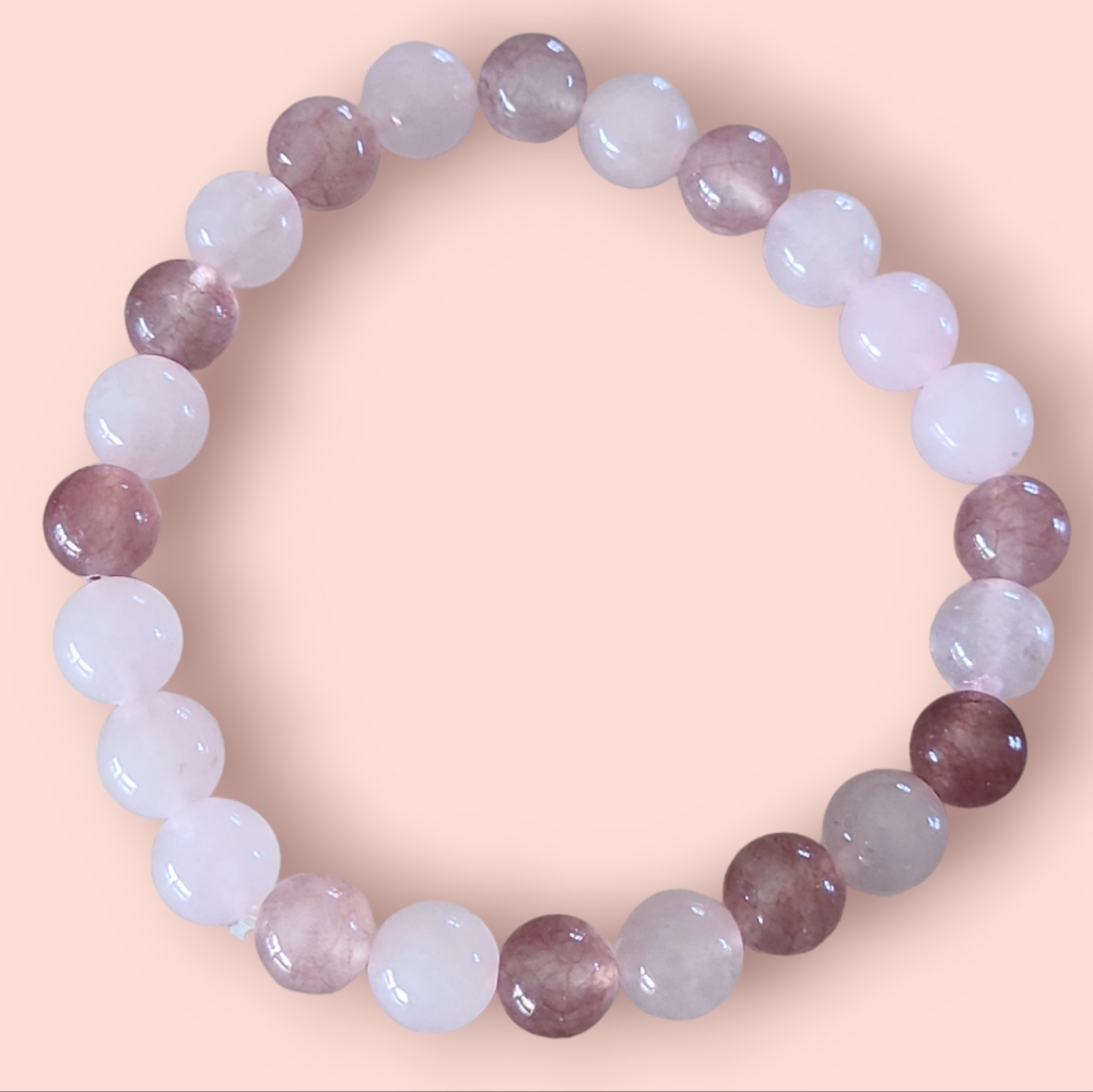 Kunzite, Rose Quartz Gemstone Bracelet Pink